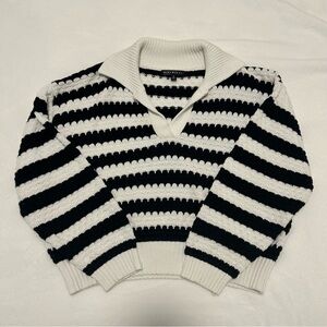 Black & White Cropped Striped Collared Sweater